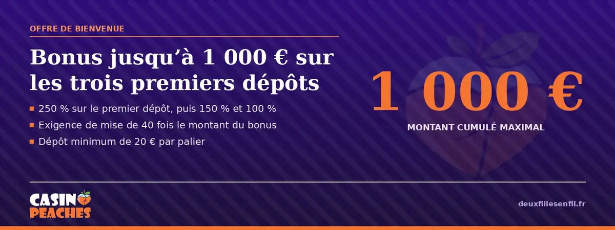 Bonus de bienvenue de 1 000 € et 250 % sur les premiers dépôts
